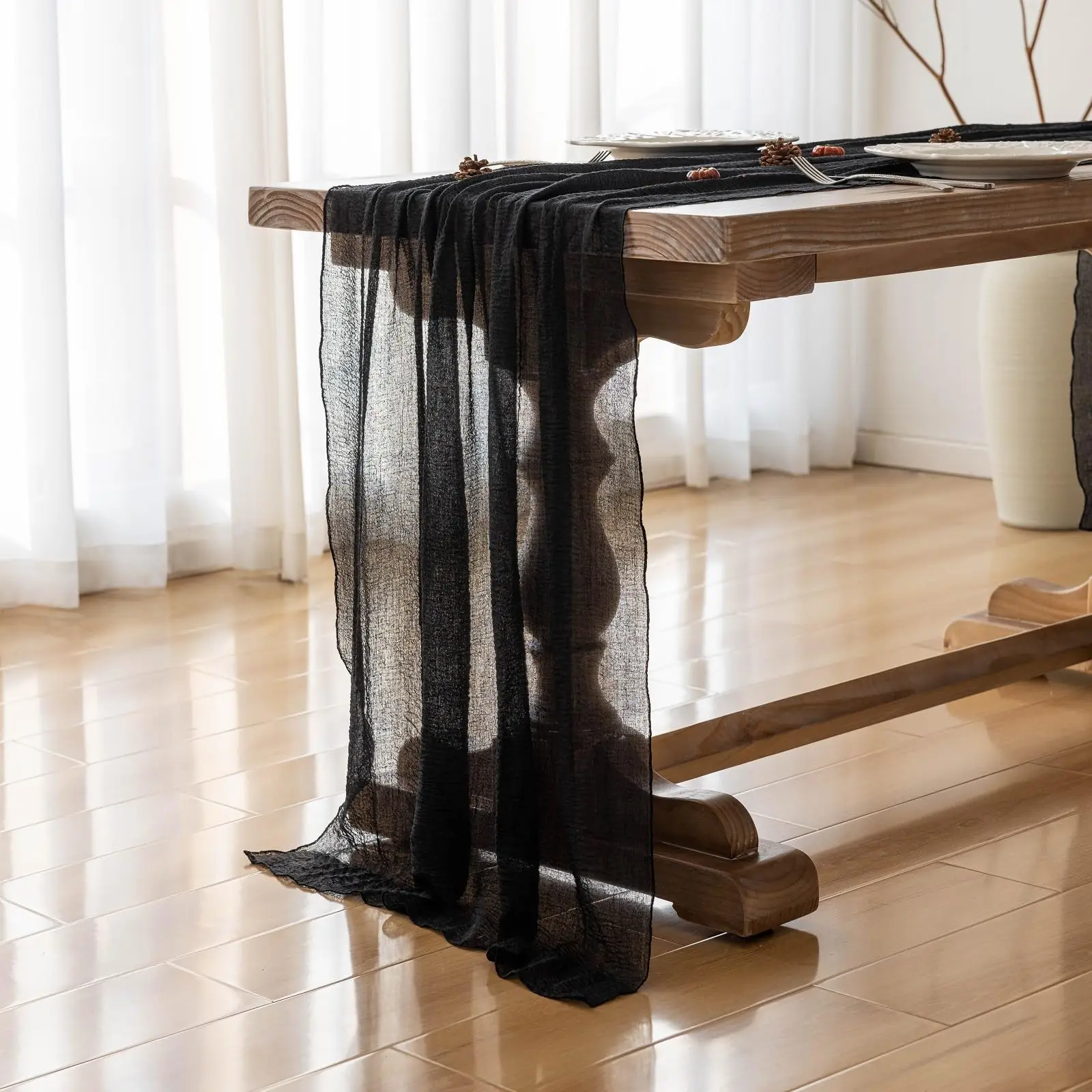 Halloween Holiday Black Cheesecloth Table Runner 120 Inch for Decor