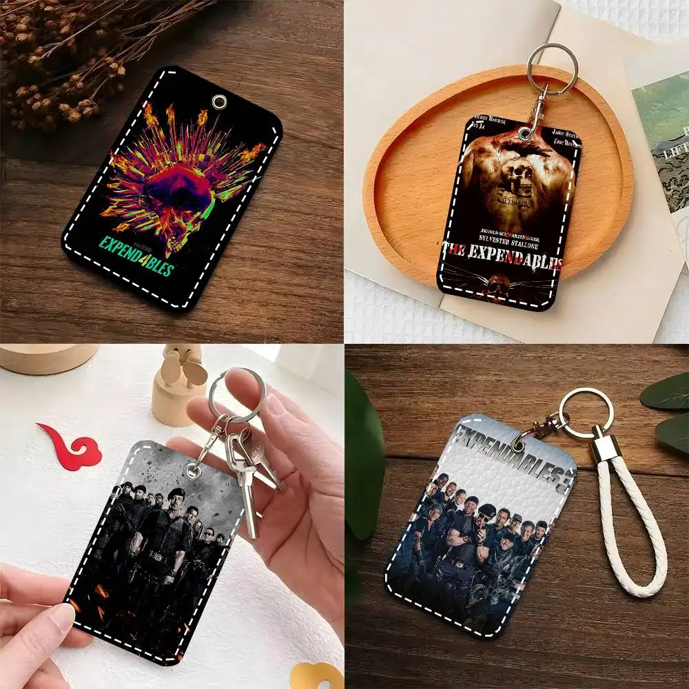 The E-EXPENDABLES Action Movie Card Case Keychain Access Card Bag Key Tag Ring Leather Card Holder Key Ring Access