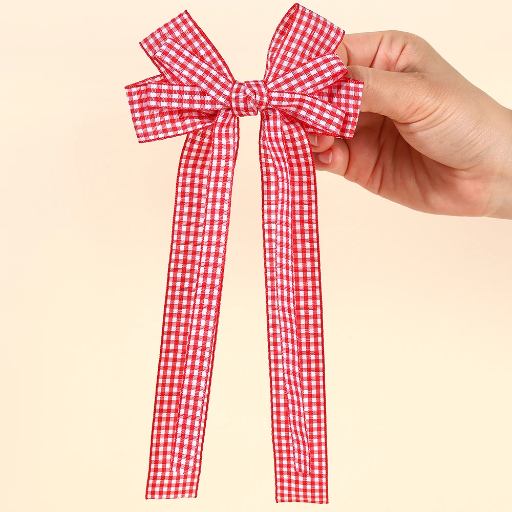 2PCS/Set Checked Pattern Hair Bow Clips Long Tails Gingham Bow Clip School Uniform Girls Hair Clip