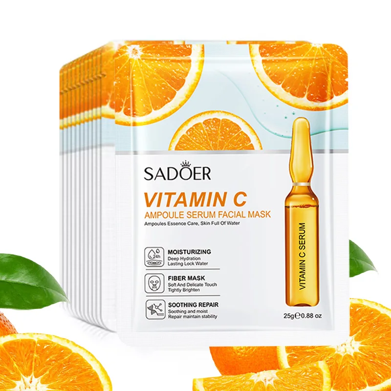 10/15pcs SADOER Vitamin C Hyaluronic Acid Facial Mask, moisturizing, firming, hydrating and reducing fine lines skin care