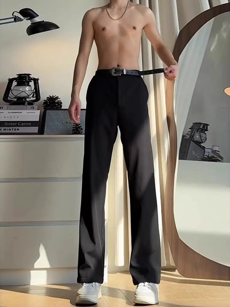 Cleanfit Black Men's Straight Leg Pants Luxury Lightweight Drapey Casual Autumn Fashion Small Western Trousers