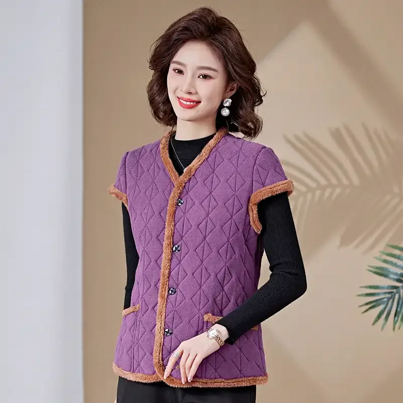 

Теплый стеганый жилет для женщин, осенне-зимний повседневный стиль, отделка из искусственного меха и застежка на пуговицы