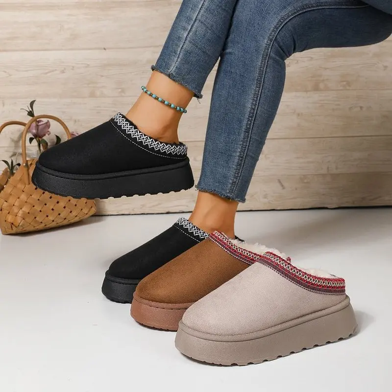 Women Women Thickened Fleece Lined Mules Fashion Winter Snow Boots Thick Platform Warm Cotton Slippers Elegant Women Shoes - Aliexpress Deal