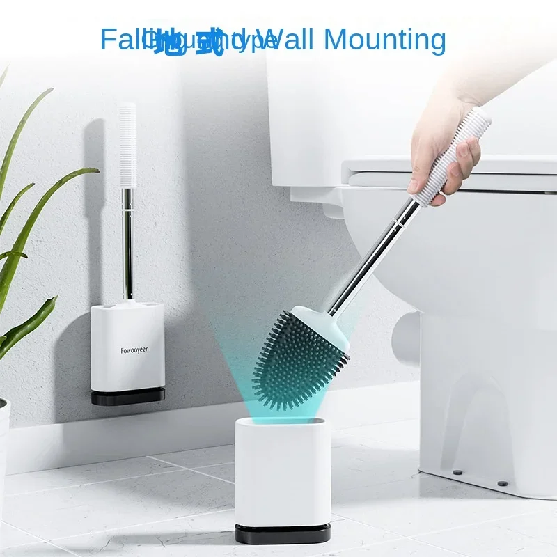 Factory Custom Silicone Wall-mounted Cleaning Long Handle Soft Rubber Brush Head Set, Cleaning Brush, Toilet Brush