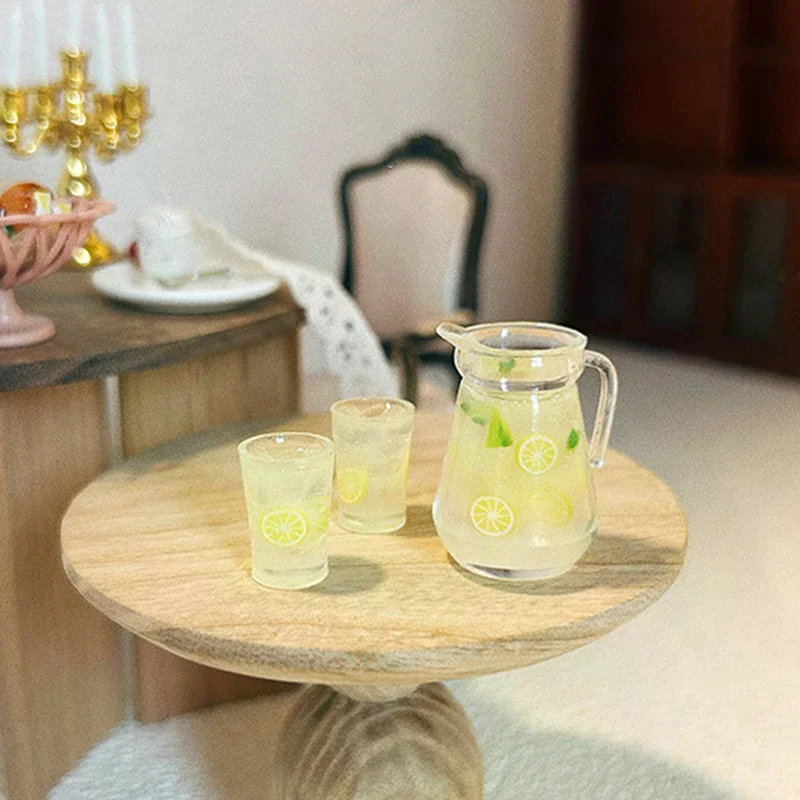 Juego de jugo de limón para casa de muñecas en miniatura a escala 1:12 con jarra y taza, modelo de juguete para decoración y juego de cocina de muñecas