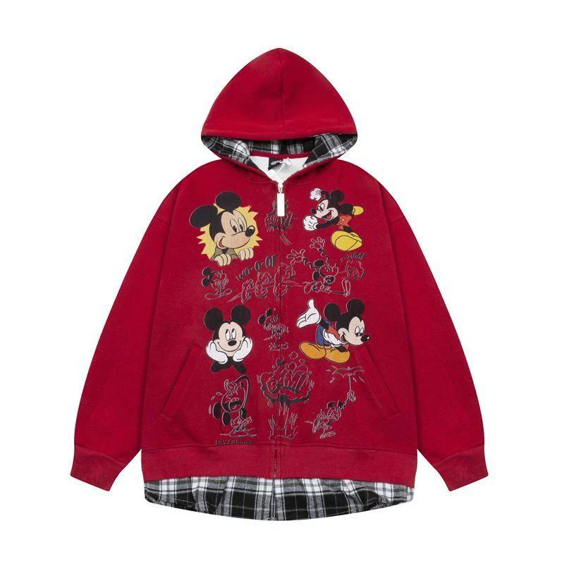 Miniso Mickeys Mouse Cartoon Printed Jacket American Anime Hooded Sweatshirt Women Fall Casual Tops Jacket Friend Birthday Gift