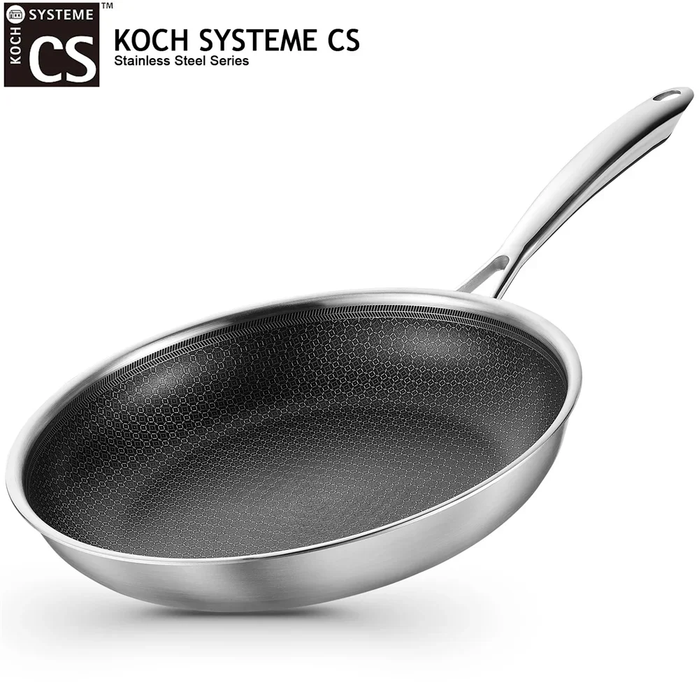 KOCH SYSTEME CS Poêle antiadhésive hybride Poêle à frire en acier inoxydable de 10 pouces avec poêle intérieure en nid d'abeille compatible à l'induction