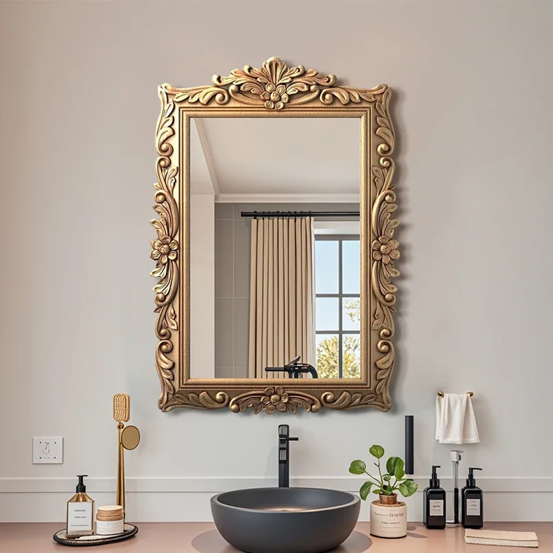 decorative mirror retro carving,  washstand bathroom mirror wall-mounted master bedroom vanity mirror