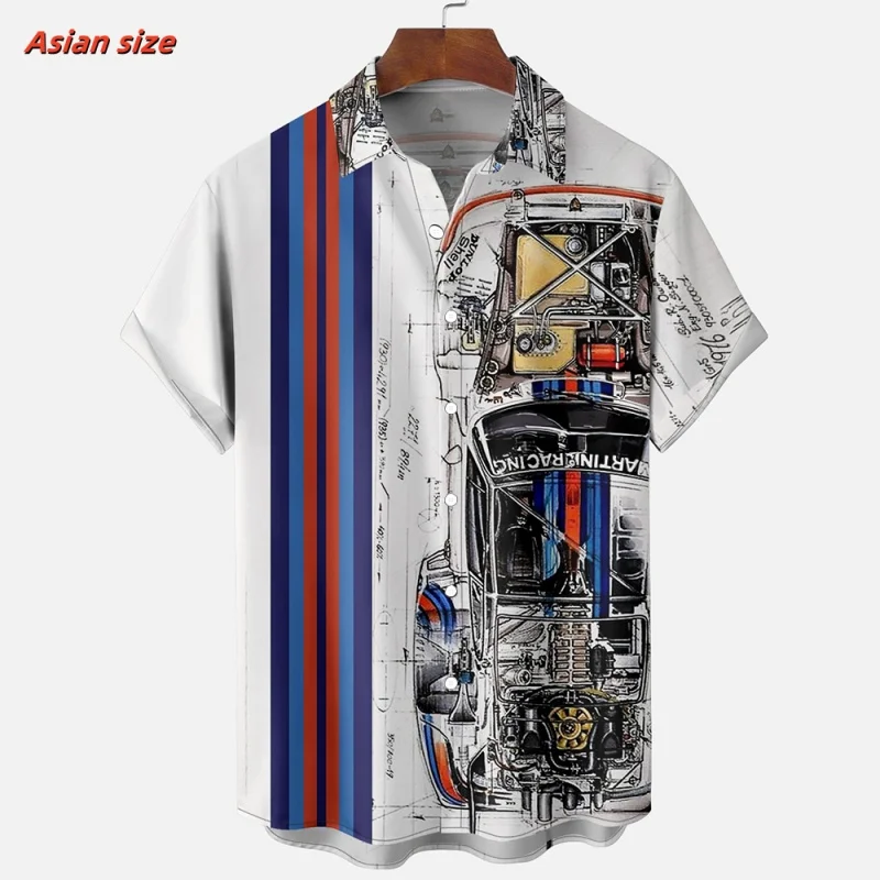 Stripe Color Matching 3D Print Hawaiian Shirt For Men Machine Pattern Short-sleeve Shirts Casual Summer Street Loose Clothing