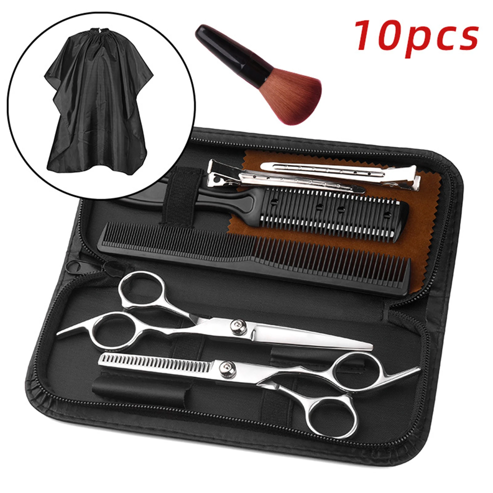 10Pcs Hair Scissors Stainless Steel Hairdressing Scissors Tools Set Flat Tooth Scissors High Hardness Sharp Cutting Thinning