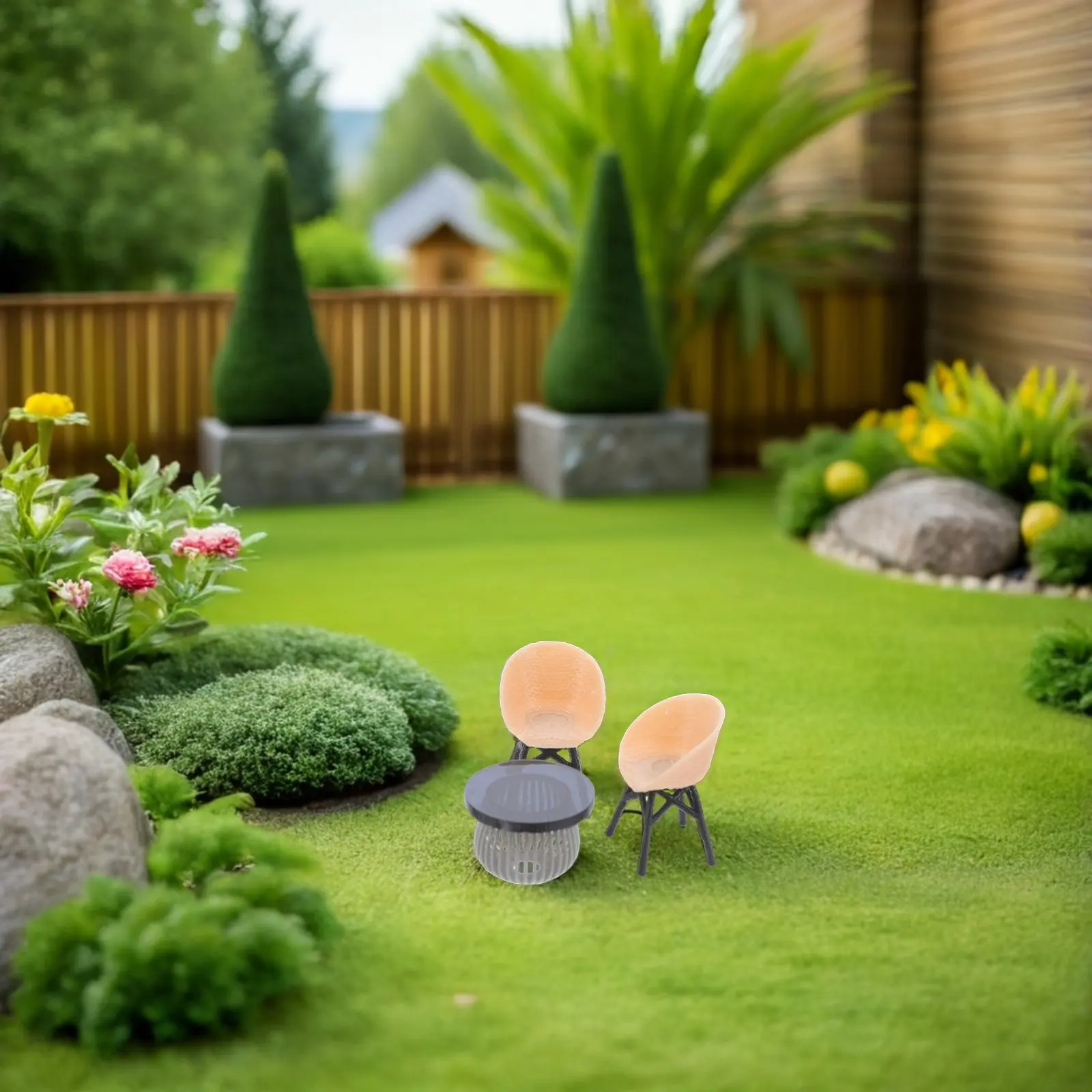 

Набор миниатюрной мебели для балкона: реалистичный плетеный столик и стулья для кукольного домика, патио, сада, декоративных поделок, микромоделирования