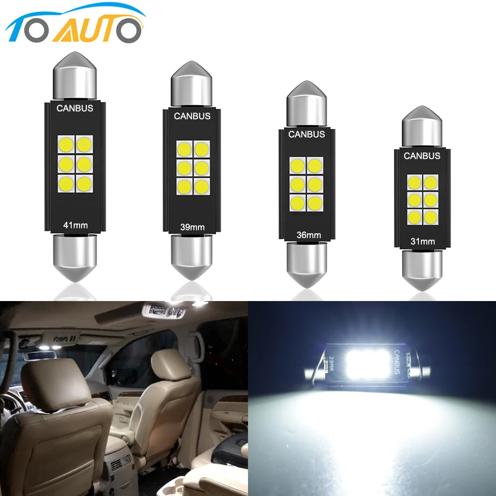 

2Pcs C5W C10W LED Light Canbus 31MM 36MM 39MM 41MM White Bulbs For Car Interior Light Dome Reading License Plate Lamp Auto 12V