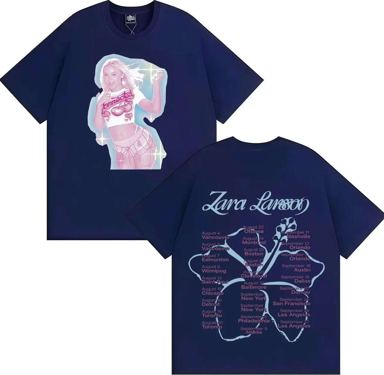 نمط جديد المغني Zara Larsson-Sparkle Date تي شيرت 2025 الصيف المتضخم تي شيرت كم النساء الرجال عادية الجولة الرقبة الموسيقى المحملة #2