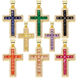 Juya DIY Religious Jewelry Making Supplies Handmade Cubic Zirconia 18K Real Gold Plated Copper Catholic Christian Cross Charms