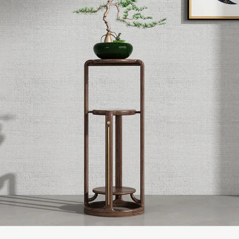 

13New Chinese Style Solid Wood Flower Stand Ugyen Wood Living Room Furniture Office Flower Walnut Color