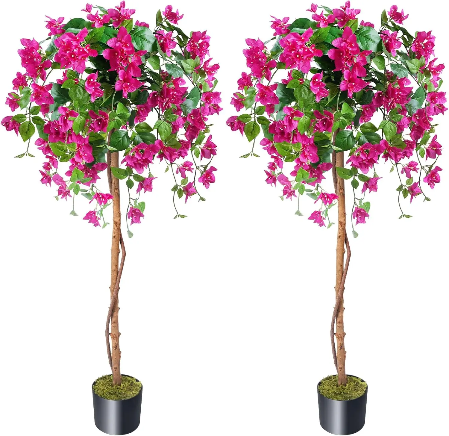 

2 упаковки 5 футов искусственных деревьев Bougainvillea с высокими горшками, искусственные деревья Bougainvillea, реалистичные искусственные растения с деревянным стволом и розовым