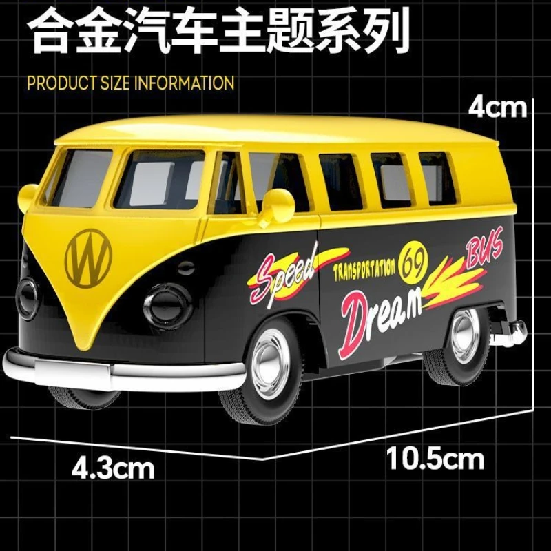 1:36 버스 T1 장난감 자동차 합금 밴 자동차 모델 도어 오프닝 레트로 어린이 장난감 자동차