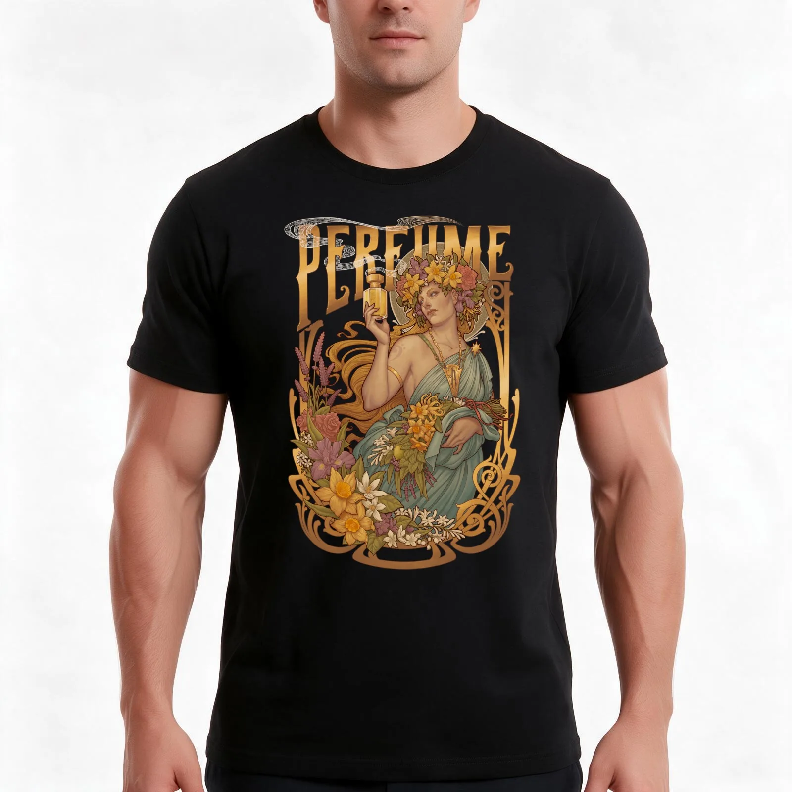 PERFUME - Art Nouveau allegory T-Shirt Summer Casual Cotton Tee Oversized Streetwear Tops Vintage Graphic Print 100% Cotton