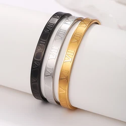 Fashion Vintage Hot Selling C-Open Roman Numerals Stainless Steel Bracelet Punk Style Non-Fading Couple Stainless Steel Bracelet