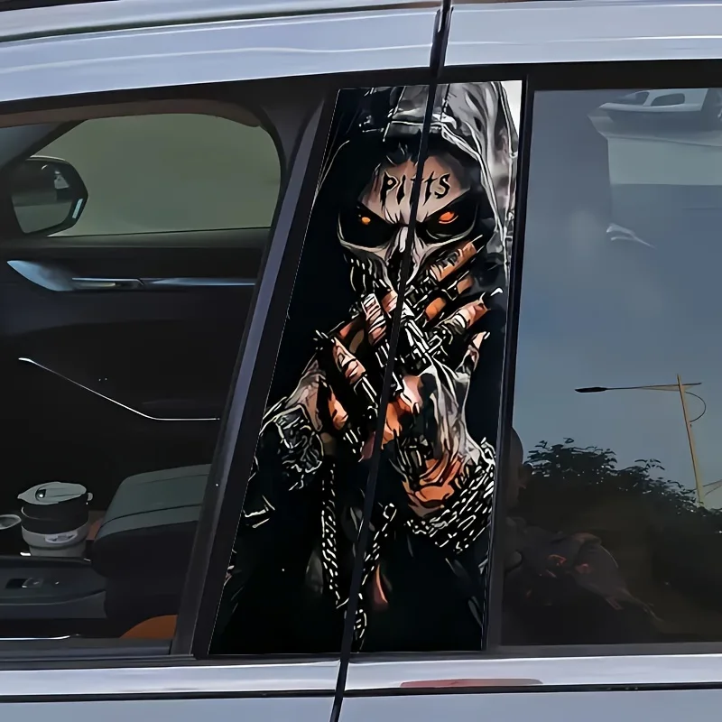 Pack of 2 Very Beautiful Interesting Car Pillar Stickers Personality Creative B Pillar Protective Film Skull Theme