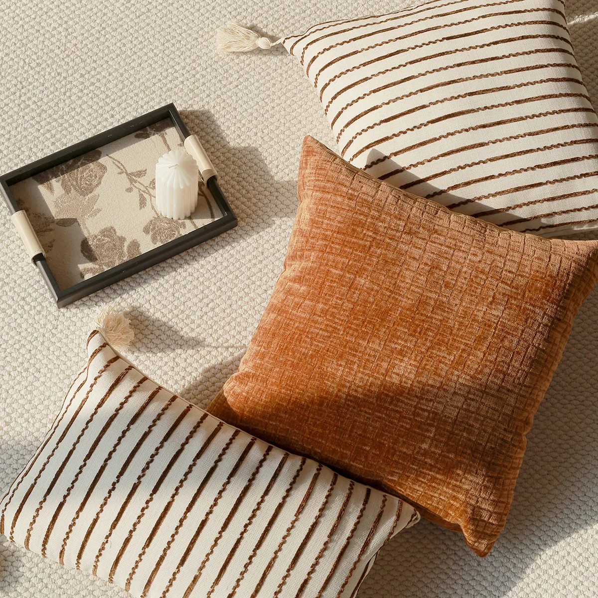 

Orange Brown Retro Cushion Cover Geometric Texture Jacquard Yarn-dyed Cushion Case Premium Luxury Pillow Cover Home Decor