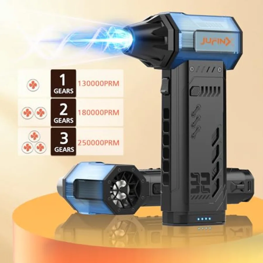 Air Duster 250000 U/min Electeic Air Duster Austauschbare Batterien 2 Stück Langlebiges kabelloses Mini-Gebläse 3 Gänge einstellbar Kabellos ai