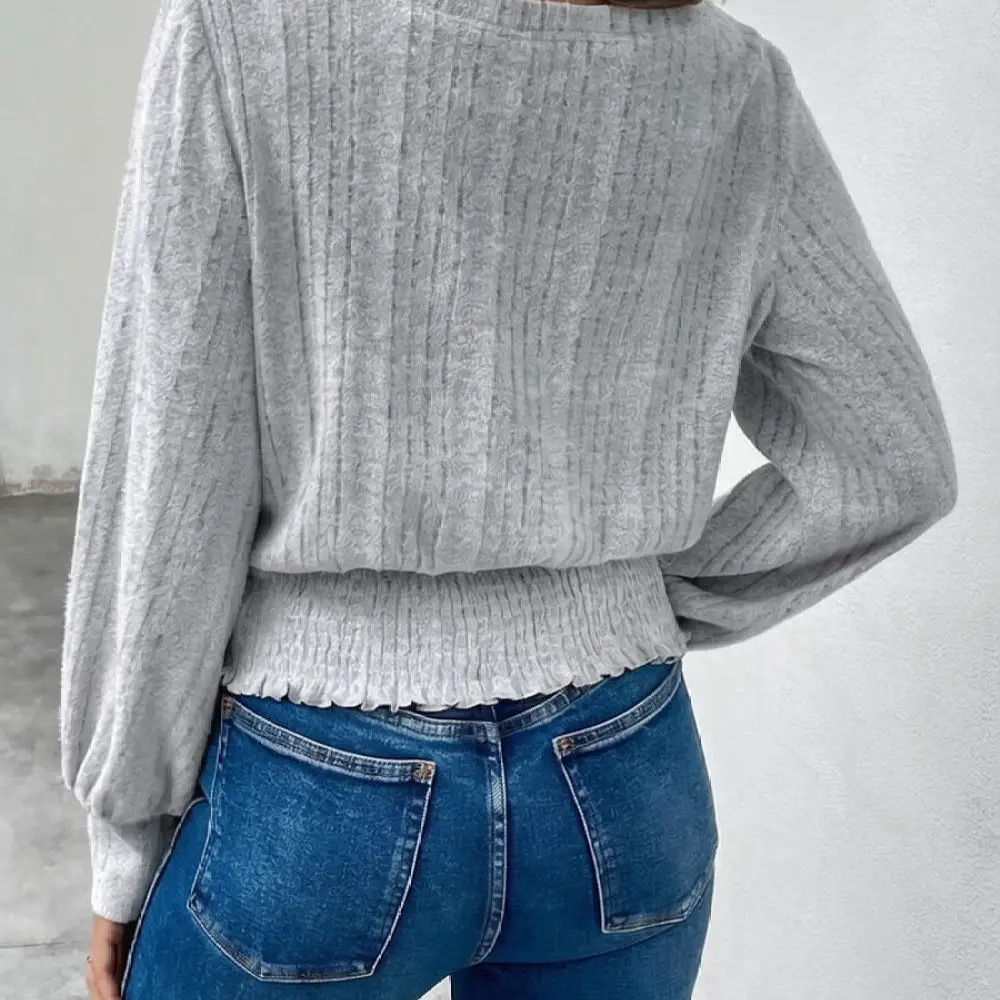 Womens Autumn Fashion Long Sleeve T Shirt Crew Neck Casual Pullover Streetwear Brushed Texture Basic Tee Top