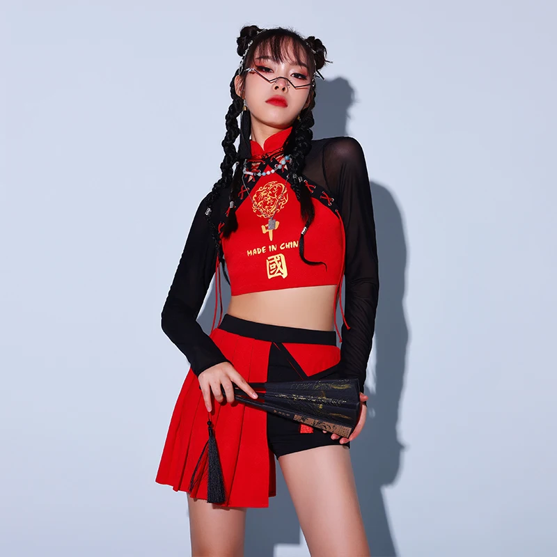 

Chinese Style Gogo Dancer Costume Women Jazz Dancewear Festival Clothing Red Dancer Outfit Hip-Hop Clothes Stage Costume