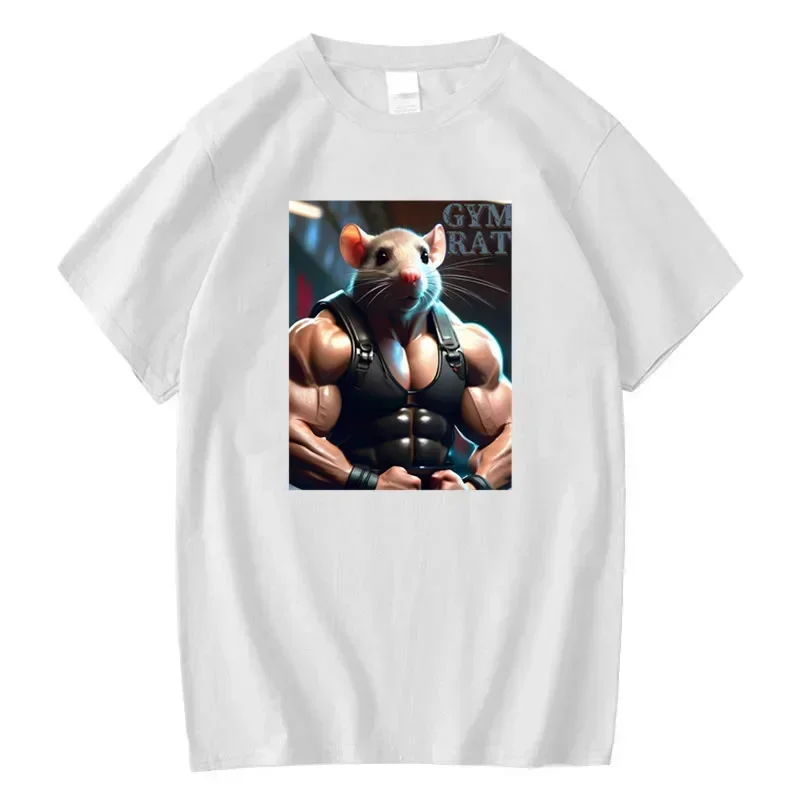 Funny Gym Rat Fitness Bodybuilding Washed Vintage T-shirt Men Tops Men's Crew Neck T-Shirts Cotton Hip Hop Short Sleeve Tshirts