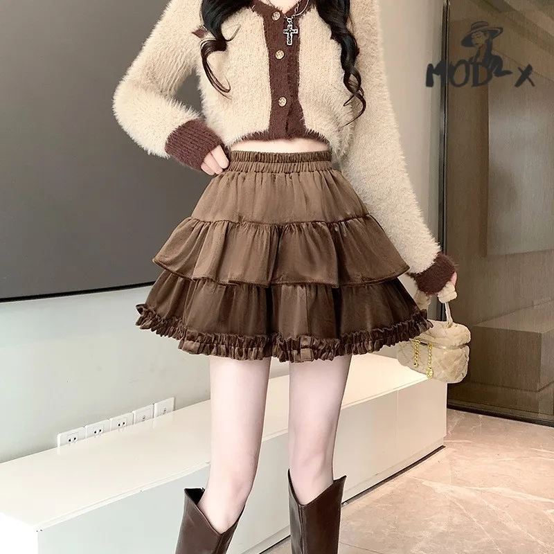 Shaggy Ruffled Edge Skirt for Female Lovely Pleated Layers Patchwork Cake Skirt Anti-slip New Spring Summer 2024