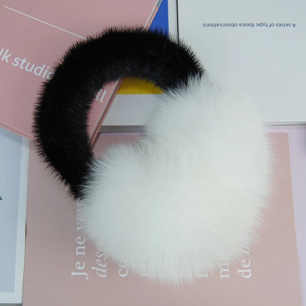 2024 รัสเซียFluffyจริงMink Fur Earlapใหม่Ladyธรรมชาติขนสุนัขจิ้งจอกจริงEarmuffsฤดูหนาวผู้หญิงWarm Plush Big Fox Fur EarMuff