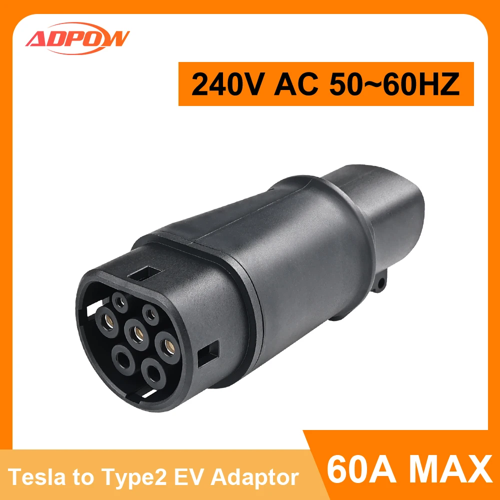 ADPOW Tesla To Type2 Converter Charging Connector Tesla To IEC62196 Type 2 EV Charger Adapter Electric Vehicle Charging Adapter