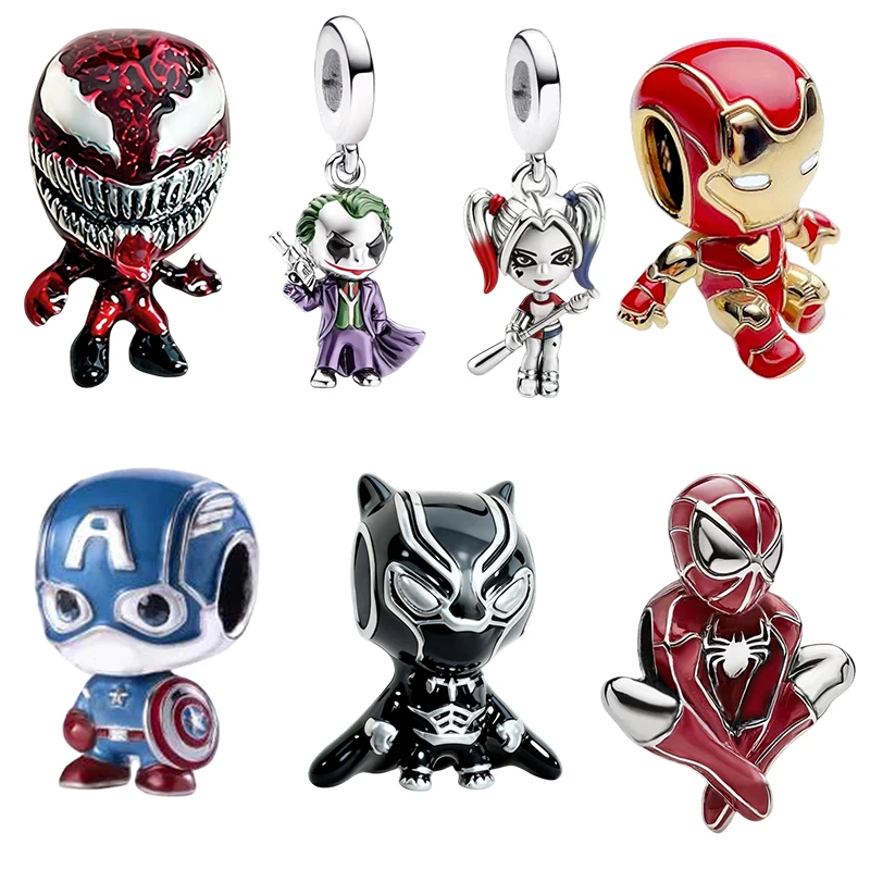 Marvel Spider-Man, DC. Pingente de contas charmosas compatível com pulseira de prata original tipo cobra, contas para colar, para joias DIY, presente para mulheres