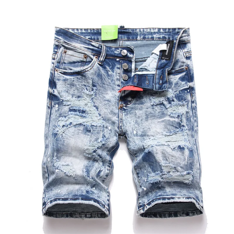 DSQ medium pants fashion fried five-point pants loose cotton elastic straight shorts men's D2 jeans pants