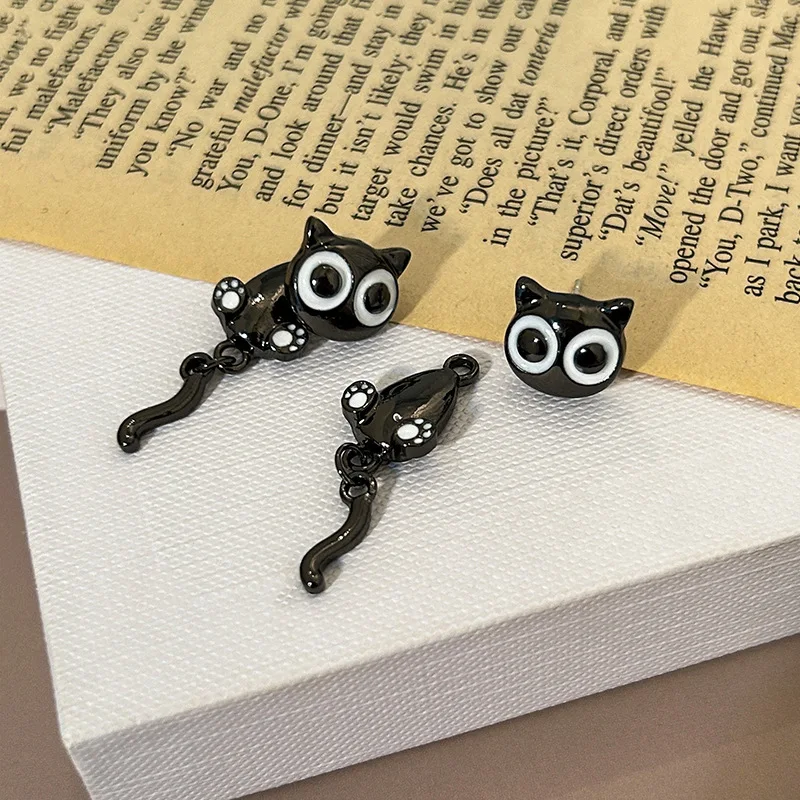 Exquisite Simple Black Cat Earrings Cute Light Luxury Black Cat Ear Studs Temperament Sweet Cartoon Earrings Spring Summer