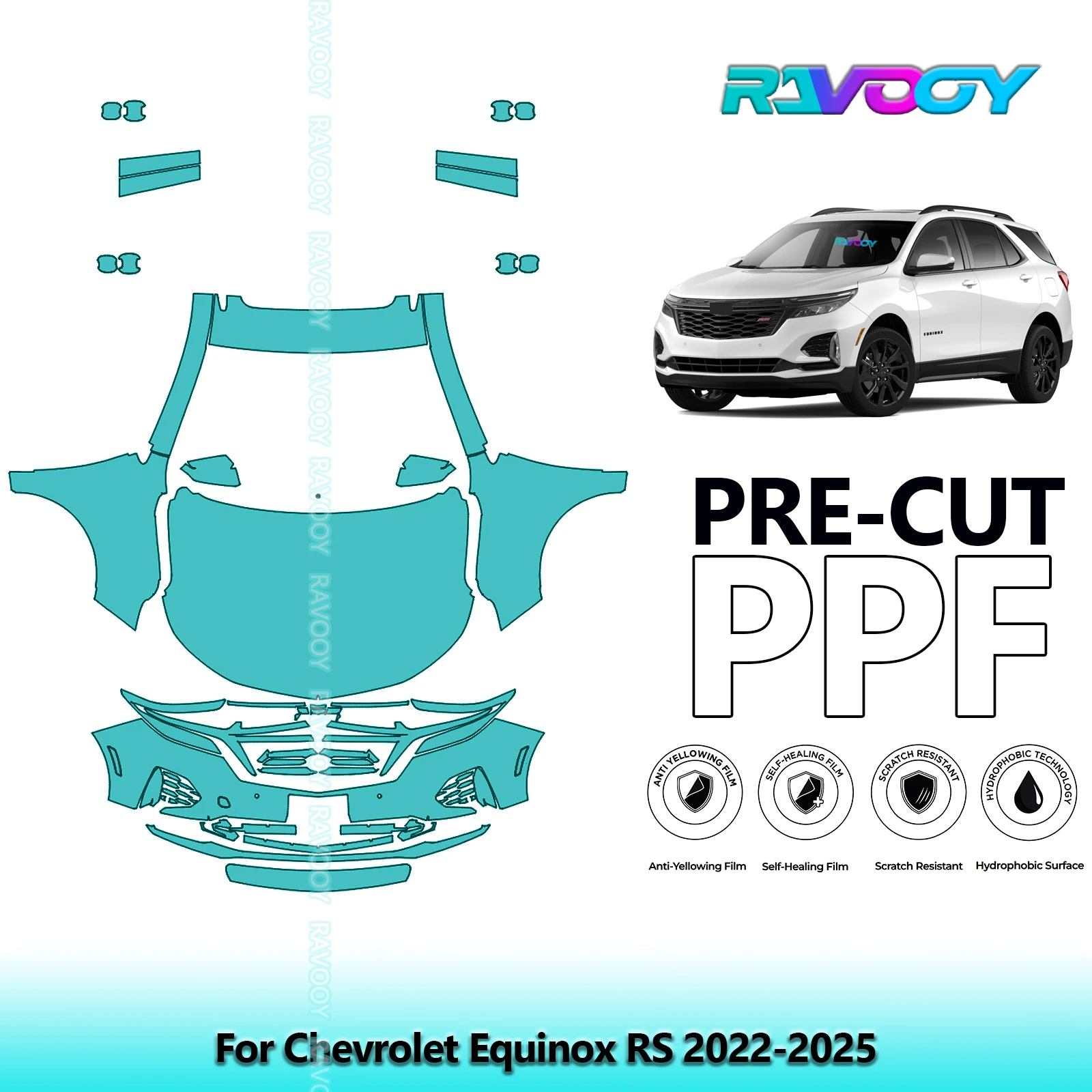 RAVOOY 8.5Mil Custom-Fit Precut TPU PPF Front Kit Clear Bra Stone Guard EU UK For Chevrolet Equinox RS 2022-2026