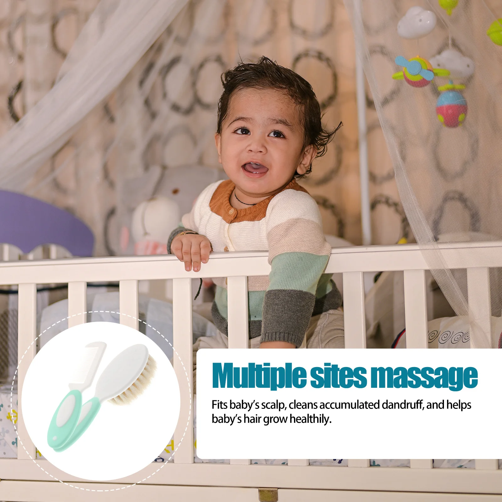 

Wool Brush Comb Set for Baby Kids Blue Polypropylene Scalp Massage Tools Bath Cleaning Brush Fits Scalp Healthy Hair Growth