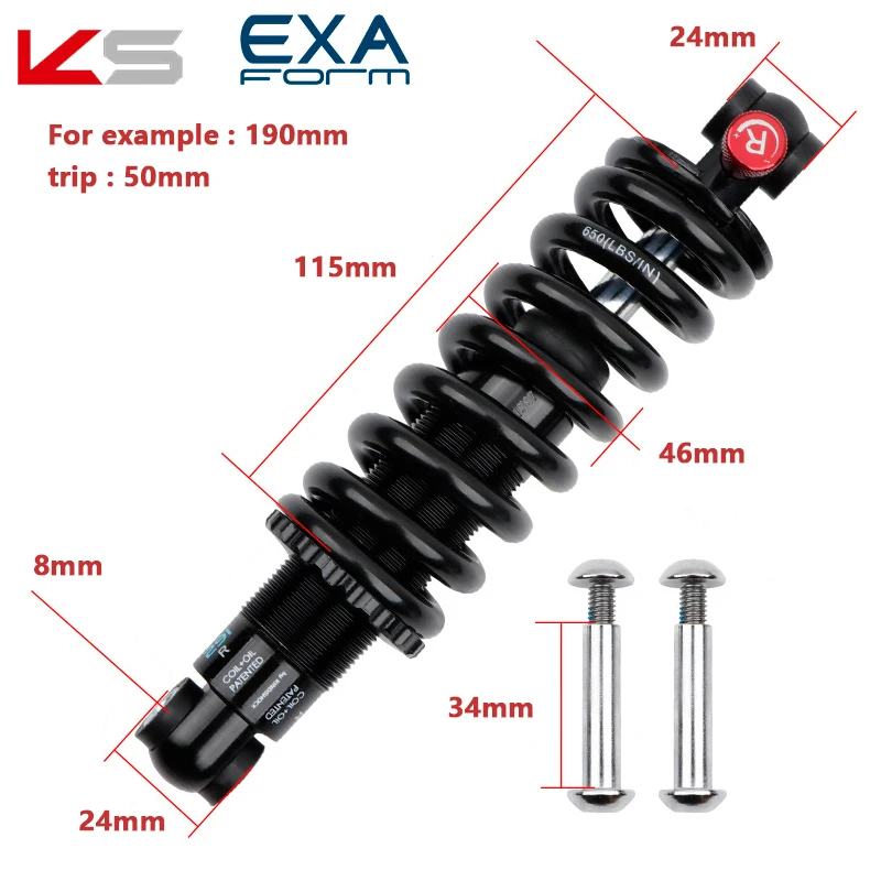 EXA Form Rear Shock Absorber 291R  Adjustable Suspension Spring 125/150/165/190mm Absorber for Mountain Bikes Electric Scooter