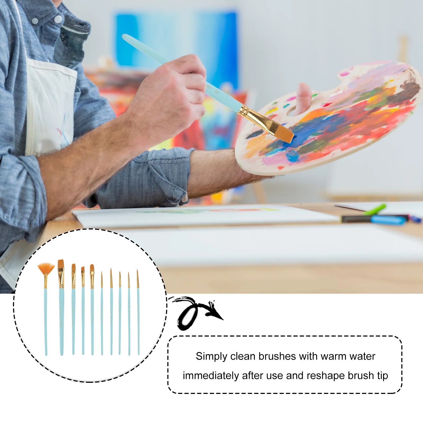 

10 Pieces Nylon Hair Art Paint Brush Set Art Painting Tool for Beginners Professionals Students (Blue)