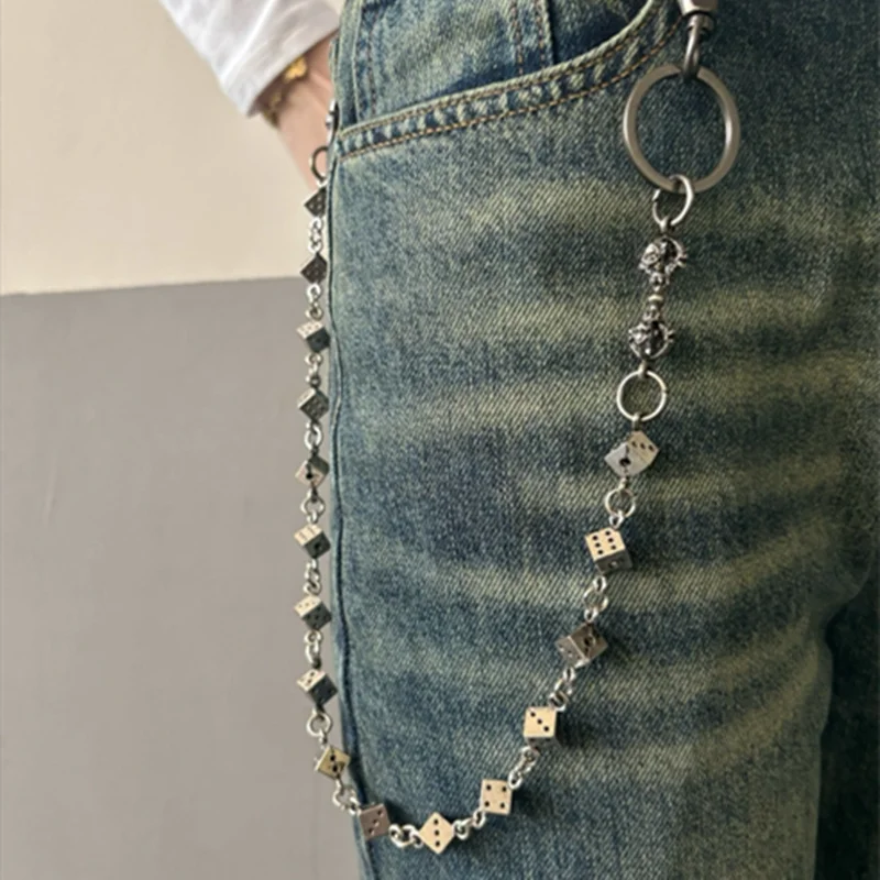 Vintage Punk Dice Pants Waist Chain Men Cool Jeans Chain Keychain Wallet Chain Gothic Biker Fashion Accessories