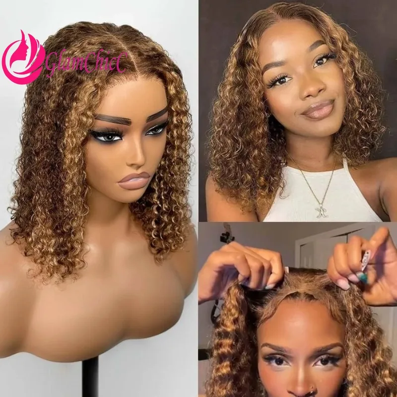 

4x4 Кружевная застежка Мелирование человеческих волос Бразильская волна воды # 4/27 Бесклеевой парик из человеческих волос 180% Плотность Бразильский девственный Реми