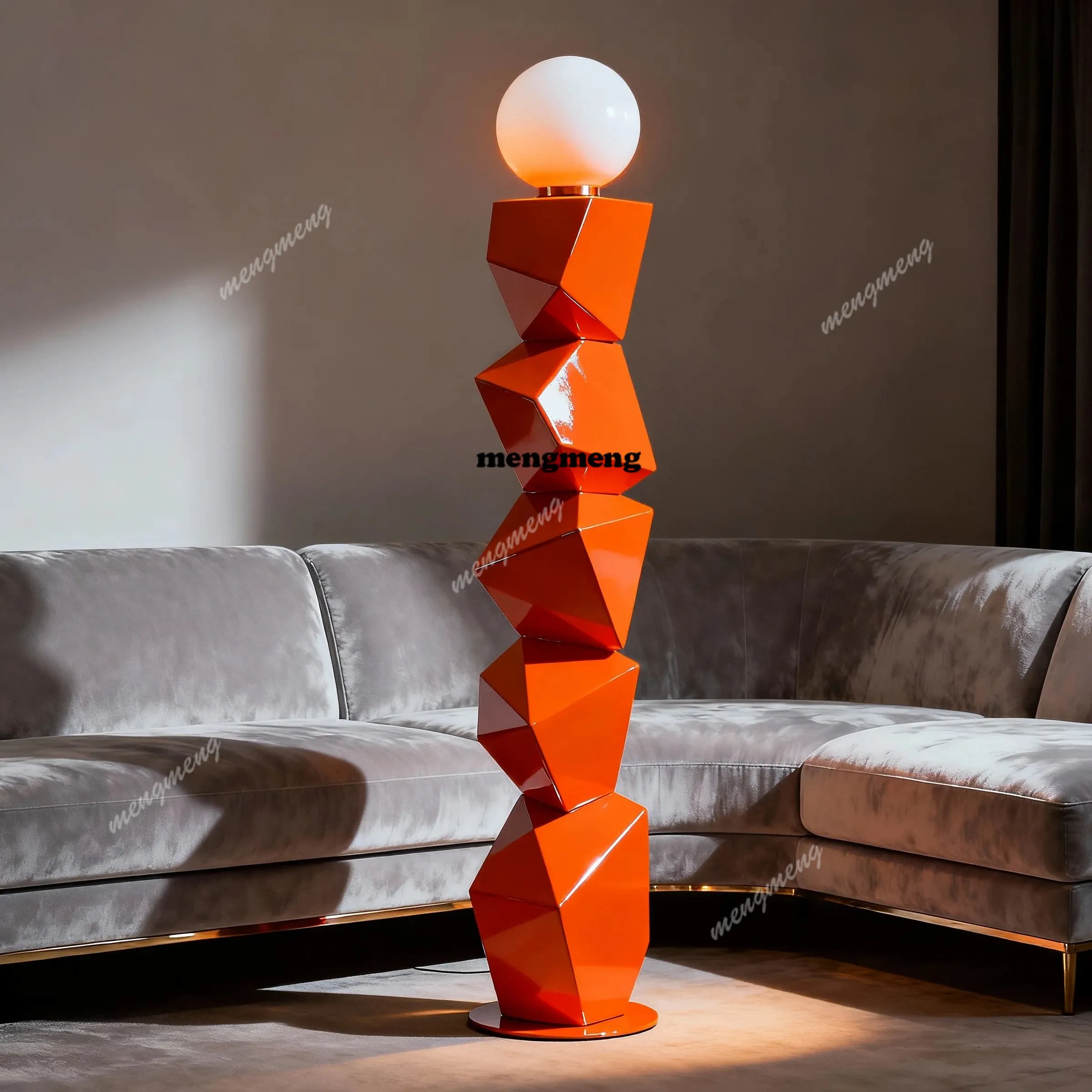 Modern simple floor lamp, living room entrance decorative art ornament, orange-red special-shaped lighting