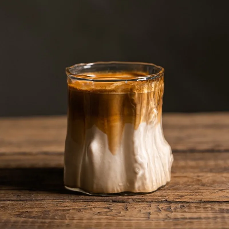 فنجان قهوة أمريكي مثلج، كوب بوروسيليكات شفاف مقاوم للحرارة بطبقة واحدة، كوب قهوة بالحليب بنمط لحاء الزجاج #3