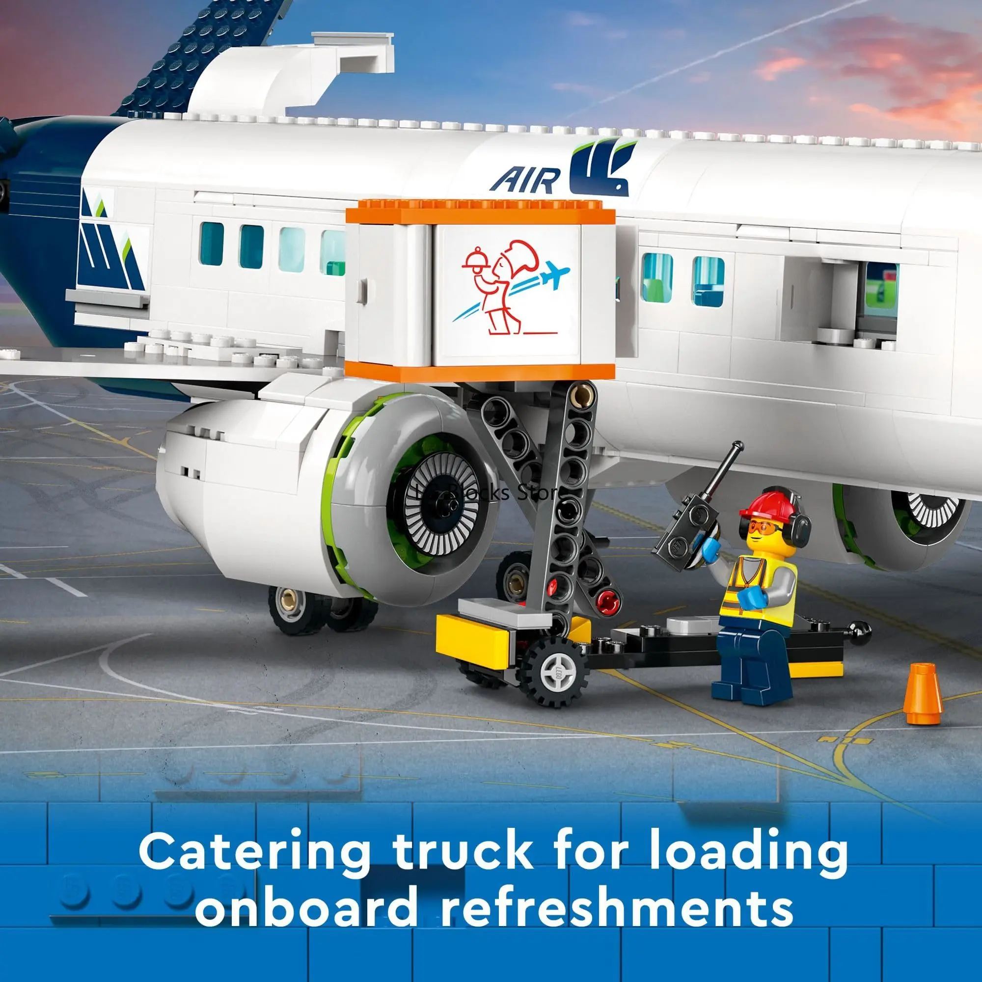 Lepin-60367 city passageiro edifício brinquedo conjunto, com um grande avião, ônibus, bagagem, caminhão, carregador de contêineres, 9 minifigures