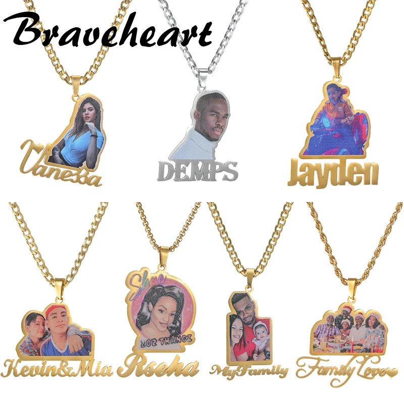 

Personalized Custom Colorful Photo Name Necklace Stainless Steel Removable Pendant For Men Women Family Jewelry Christmas Gifts