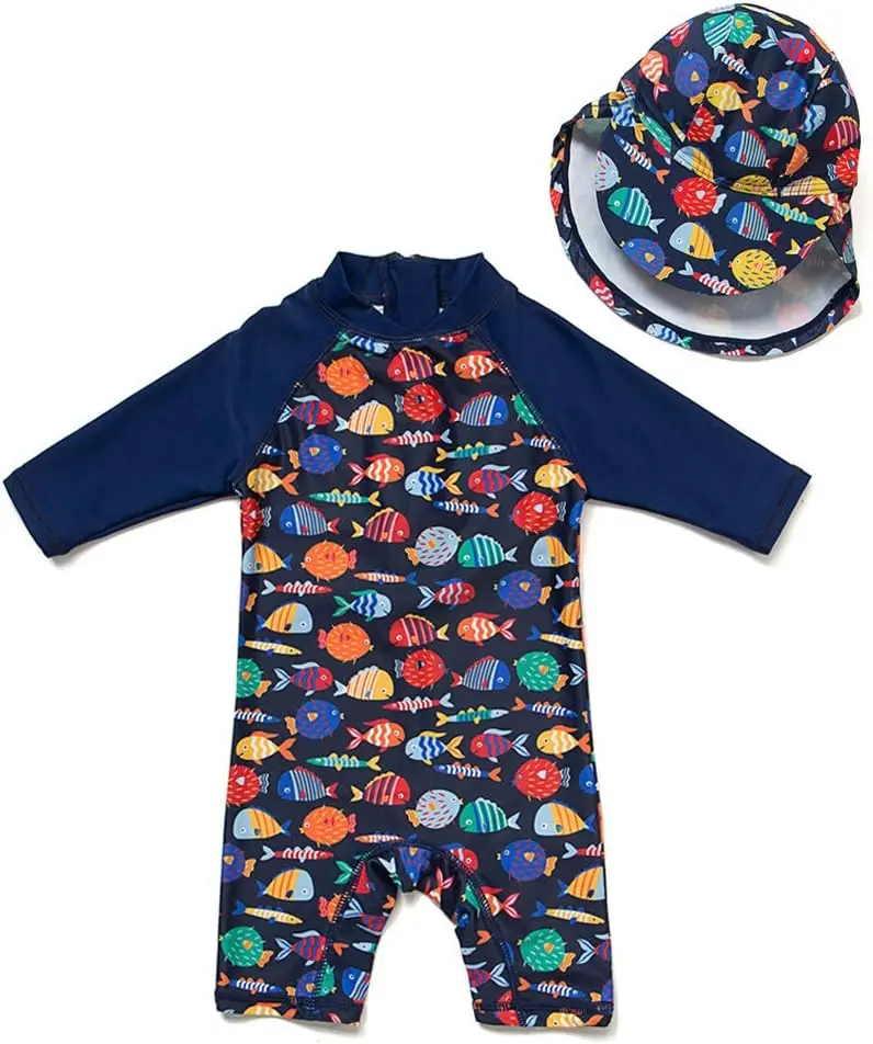 

UPF 50+ Baby Swimsuit One Piece with Sun Hat Infant Beachwear