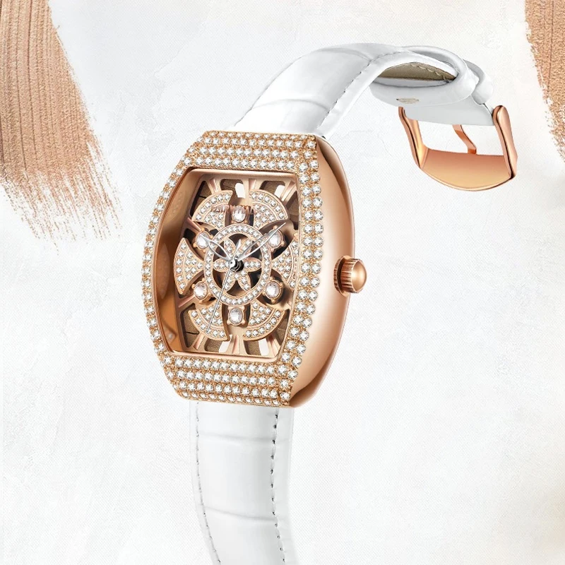 Mark Fairwhale Brand Fashion Women's Watch 360 ° Rotation Hollow Full Diamond Luxury Waterproof Female Clock Quartz Watch Womens
