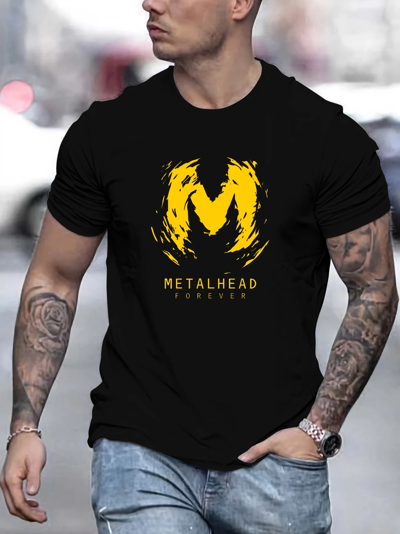 

Men's Metal Head Pattern Summer Casual Crew Neck Short T-Shirt