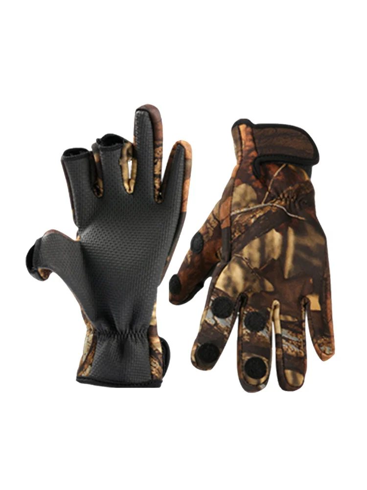 AliExpress NONE 1Pair Windproof Anti-Slip Neoprene Gloves 3 Finger Exposure Thermal Gloves for Fishing Cycling Camping Xl Camouflage