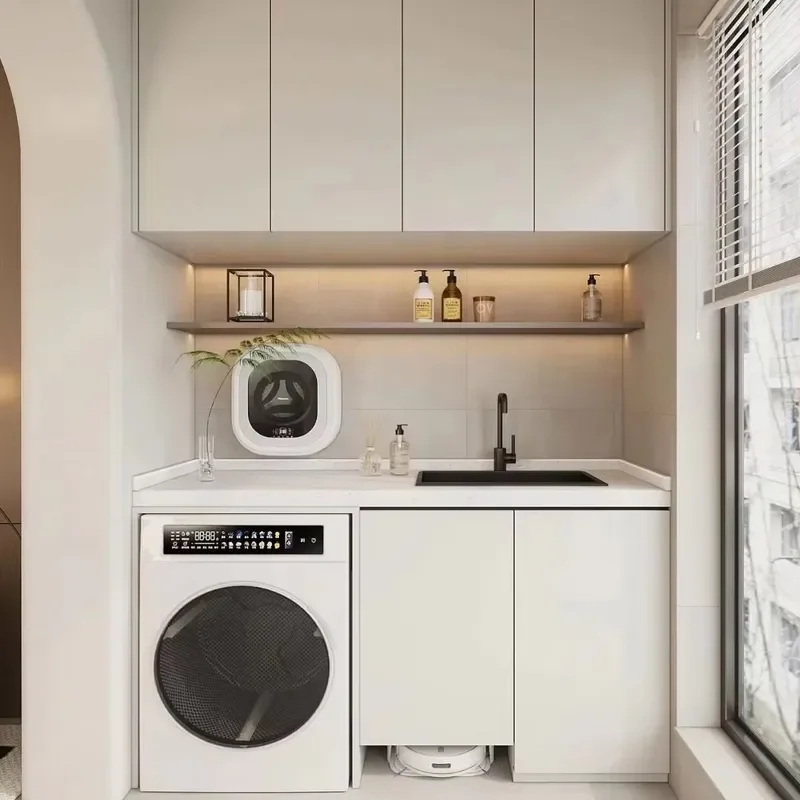 Customized Modern Balcony Cabinet with Big Storage Pantry for Balcony Washing Machine Cabinet